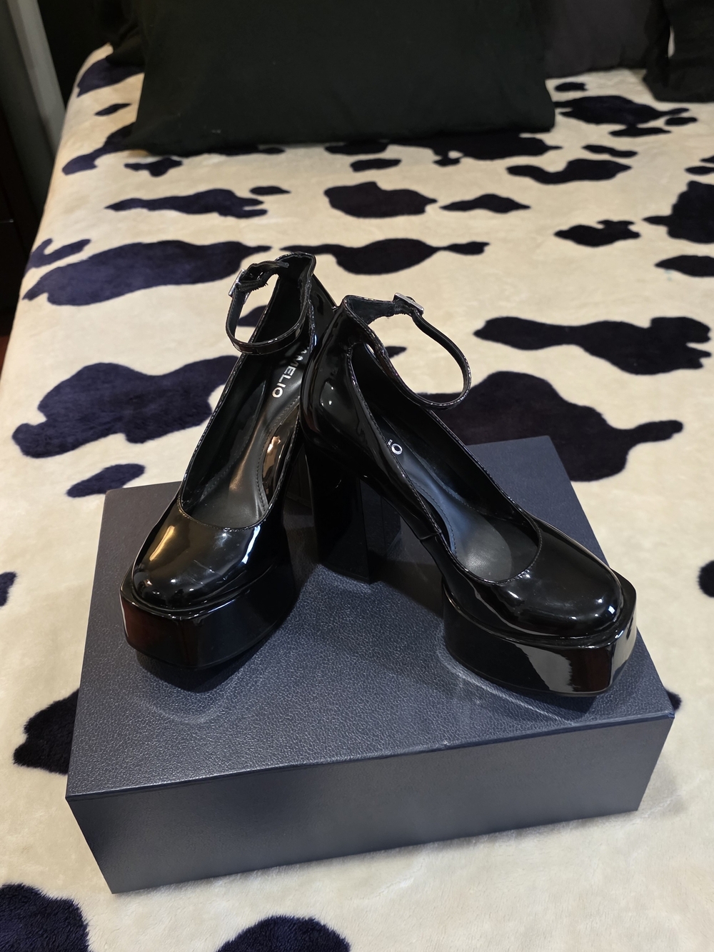Black Patent Platform Ankle-Strap Pumps - Women Shoes